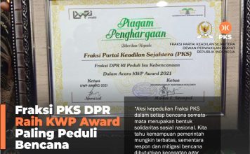 Fraksi PKS Raih KWP Award Paling Peduli Bencana